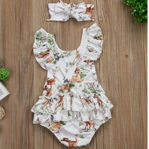 Bambi Romper & Headband - Criss Cross Ruffle Back - Picture 2 of 2